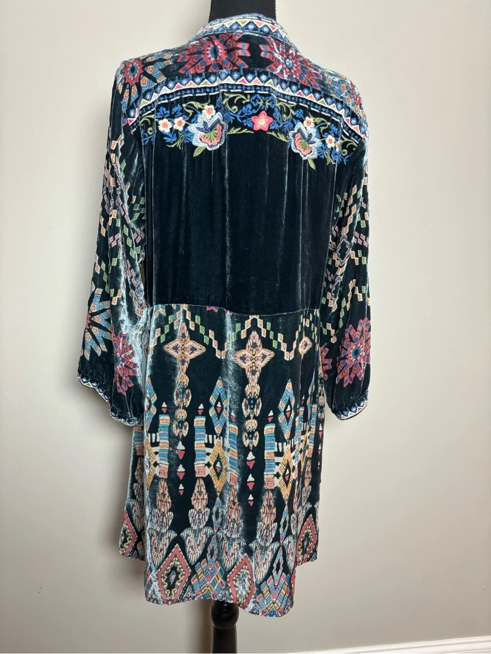 Johnny Was Laurielie Teal Velvet Dress - Picture 2 of 8